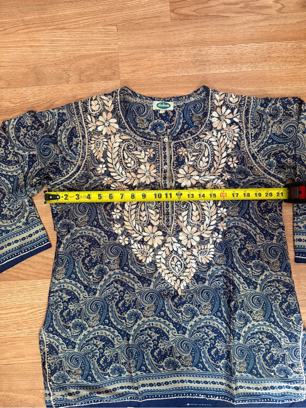 Dolma Embroidered Silk Tunic Top Navy - Picture 2 of 10